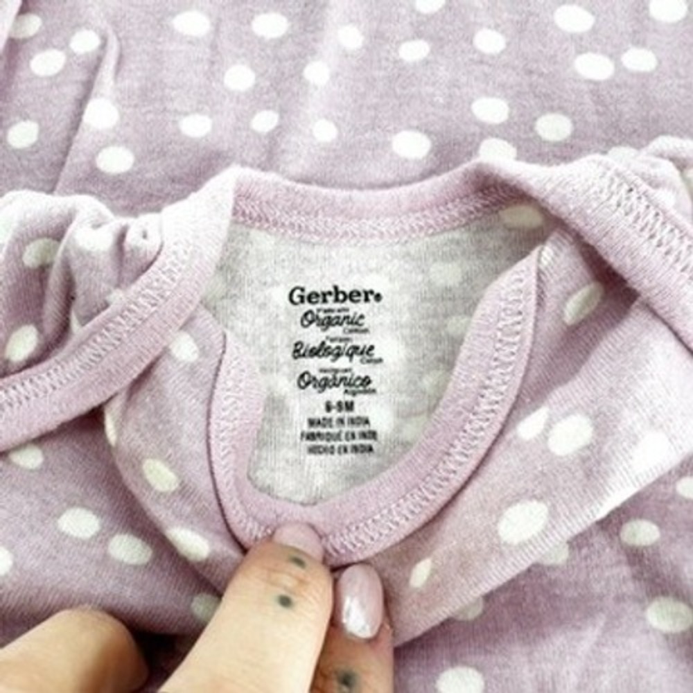 Gerber Organic Pink‎ White Dot Short Sleeve Baby Bodysuit Onesie 6-9 Months - Picture 4 of 5